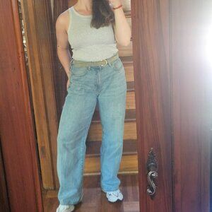 Aritzia Denim Forum The Farah High Rise Wide Leg Zip Fly Jeans - 7 yes Bleu Tabo